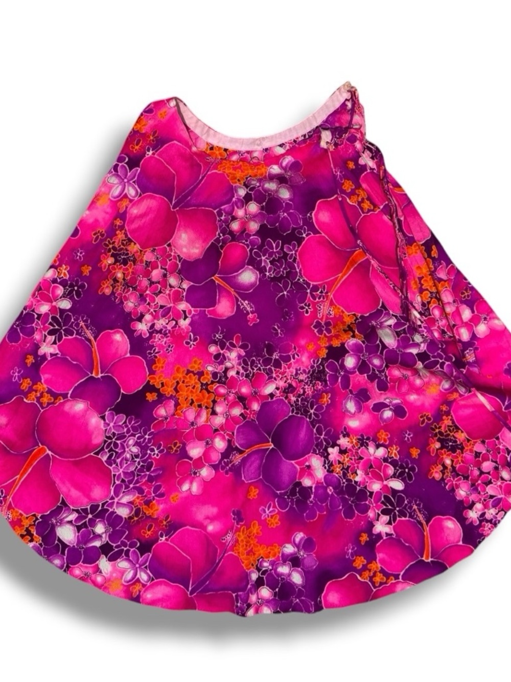 Vibrant 1960’s Waikiki Fuchsia and Purple Floral Print Wrap Swimsuit Cover Skirt